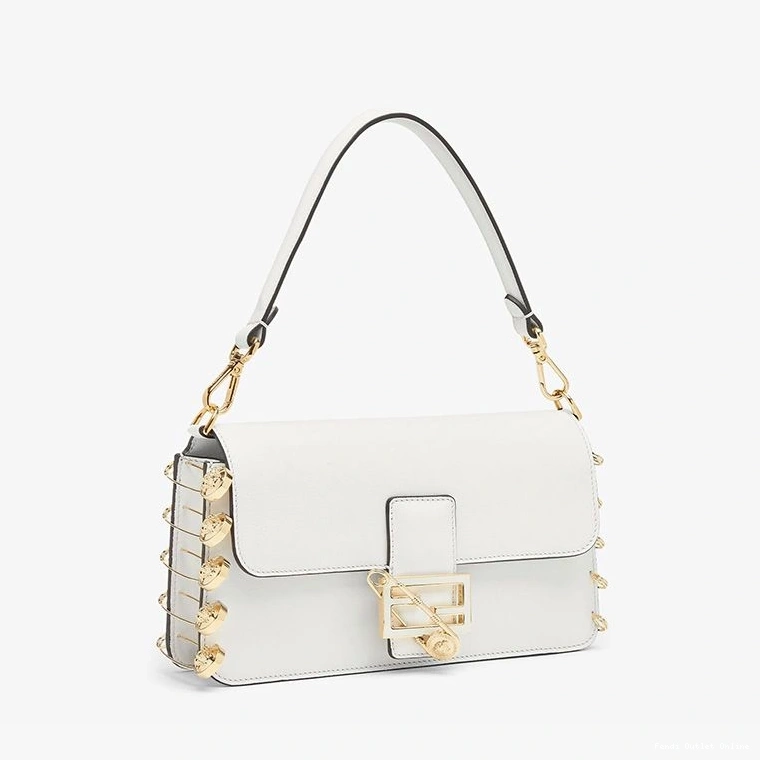 Affordable Fendi In with Leather Medium Baguette Fendace White Brooches Bag Pin Calf 0818